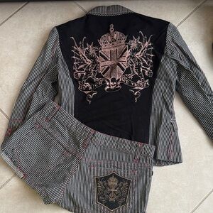 Richmond Black and Gray Striped Blazer and Shorts Set